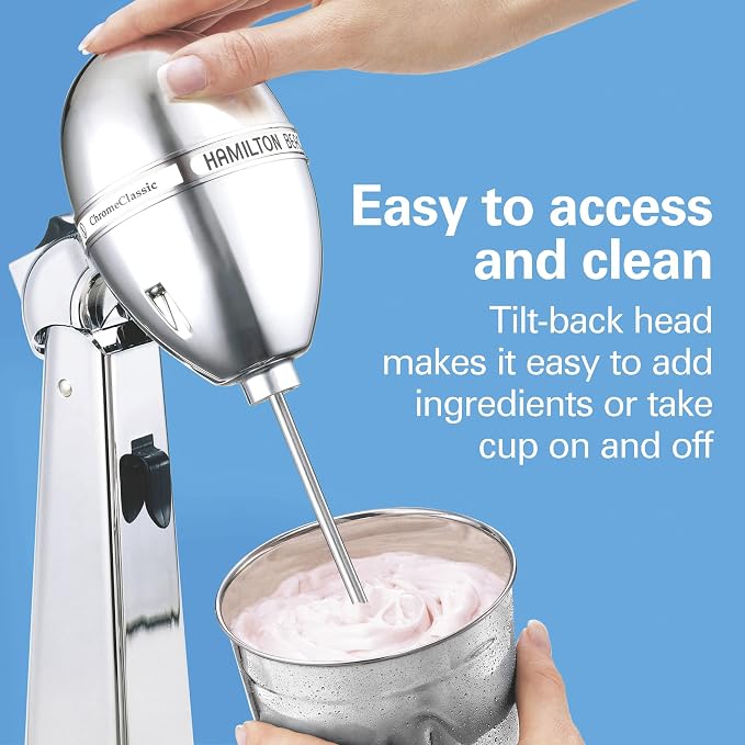 Hamilton Beach DrinkMaster Electric Drink Mixer, Retro Milkshake Maker & Milk Frother, 2 Speeds, Extra-Large 28 oz. Stainless Steel Cup, Classic Chrome (Pack of 2)