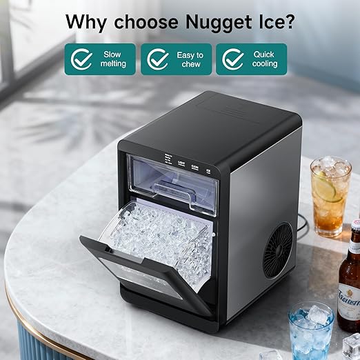 ETL Approval Nugget Ice Maker Countertop, 45Lbs/24H Pebble Ice Maker with Water Tank, Soft Chewable Pellet Ice Machine with Self-Cleaning for Kitchens/Home/Office