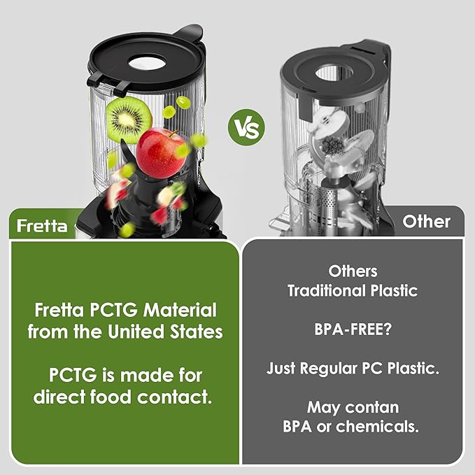 Cold Press Juicer Machines,Fretta Nifty Slow Masticating Juicer Machines with PCTG Material from the USA,Fit Whole Fruits & Vegetables-Easy to Clean,High Juice Yield,BPA Free,Baby Blue