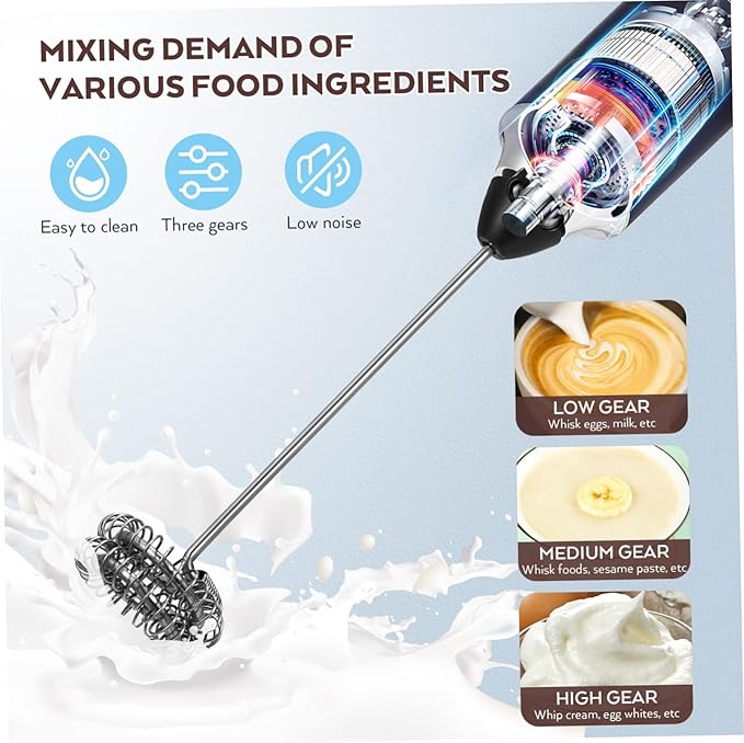 Cabilock Rechargeable Electric Milk Frother Handheld Whisk Speed Portable Foam Maker for Coffee Latte Matcha Egg Beater with USB Charging and Stable Standing Design