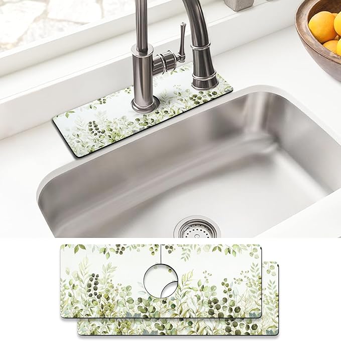 Sink Faucet Absorbing Mat, 2 Pack Drying Mat Around Faucet Sink Splash Guard Behind Faucet Sinkmat For Kitchen Bathroom Island Rv 15 * 5.5 Inch (38 * 14 cm)