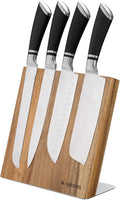 Navaris Wooden Magnetic Knife Holder - Universal Wood Magnetic Block & Organizer for Knives, Scissors, Utensils - Acacia, 9.1" x 8.9"