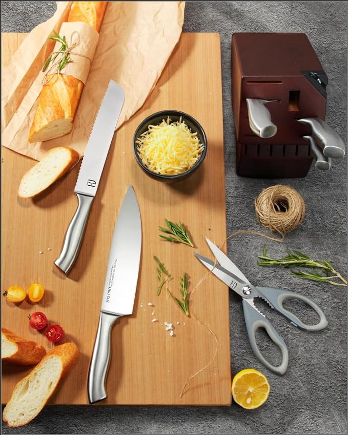 KnifeSaga Kitchen Knife Block Set, Enduring Sharpness Premium Knife Set with Block, 14 Pcs Japanese High Carbon Stainless Steel Knives Set for Kitchen, Chef Knife Set with Block and Built in Sharpener