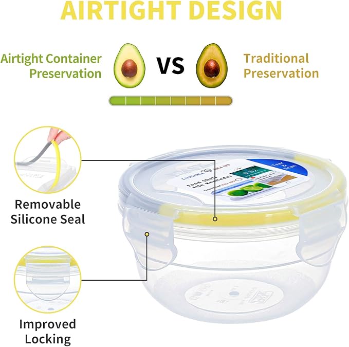KIGI Small Plastic Bowls with Lid, Leakproof Round Food Storage Container Set for Meal Prep, Snack & Lunch, 4-Sided Locking Lid, Airtight, 10 oz / 1.25 Cup, 12 Piece Set