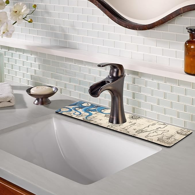 Sink Faucet Absorbing Mat, 2 Pack Drying Mat Around Faucet Sink Splash Guard Behind Faucet Sinkmat For Kitchen Bathroom Island Rv 24 * 5.5 Inch (60 * 14 cm)