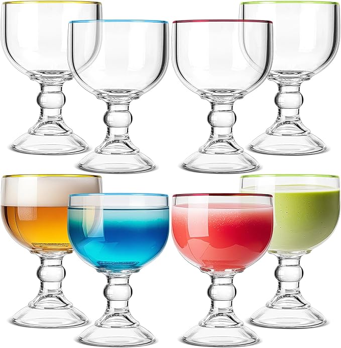 Tanlade 8 Pack 21.5 oz Margarita Schooner Glasses Bulk Extra Large Claw Shaped Shrimp Glasses Big Goblet Style Schooner for Cocktail, Coronaritas, Margaritas (Colorful)