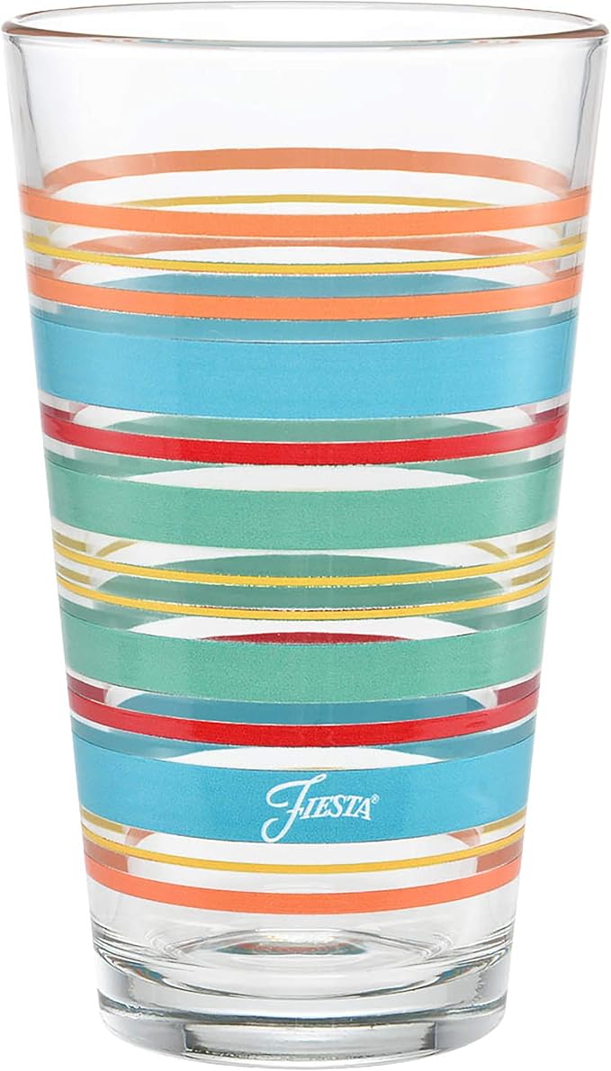 Culver Officially Licensed Fiesta Stripes 16-Ounce Tapered Cooler Glass (Set of 4) (Rainbow Radiance Collection)