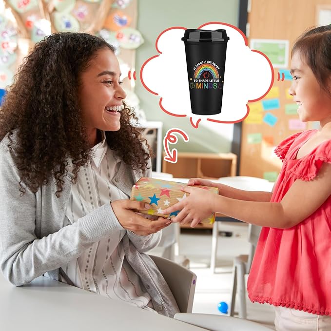 Skylety 12 Pcs Back to School Teachers Gifts Teacher Appreciation Gifts Teacher Deals Bulk Reusable Plastic Coffee Cup with Lid for First Day of School Party Decorations (Modern)