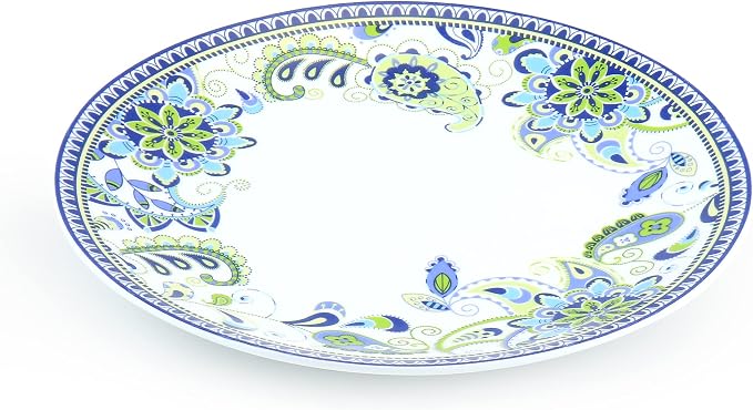 Elama Blue Crush 16 Piece Round Porcelain Dinnerware Set Mandala Paisley