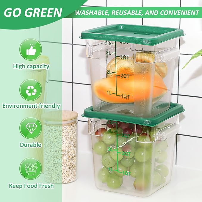 Yungyan 6 Pcs Commercial Food Storage Containers 4 Qt Square Acrylic Airtight Food Storage Containers with Lids Clear Cereal Storage Containers for Pantry Kitchen Restaurant Freezer Flour Sugar