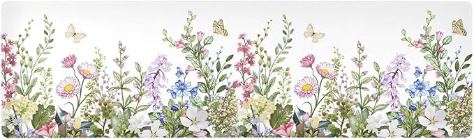 Spring Trivet Table Runner 40 Inches Long Spring Wild Flowers Butterfly Heat Resistant Hot Pad Multi Purpose Mat for for Hot Pots Pans Kitchen Countertops