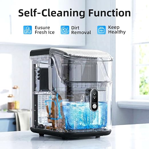 Antarctic Star Nugget Ice Maker Countertop with Soft Chewable Ice, Portable Sonic Ice Maker with Basket and Scoop, Removable Top Cover, Auto-Cleaning for Home/Party/RV/Camping (Stainless Steel Silver)