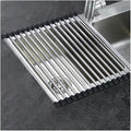 Roll Up Over The Sink Dish Drying Rack, 32-60CM Multipurpose Foldable Sink Cutting Board Dish Rack Mat for Kitchen Counter RV Camper Accessories Travel Trailer(Black,L 40cm/15.7in)