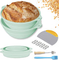 Upgraded 2 Pack Silicone Banneton Bread Proofing Baskets Set - Reinforced Rim Support & Dual Handles, Sourdough Starter Kit, 9 Inch Round Foldable Sourdough Baking Basket (Green, Green)