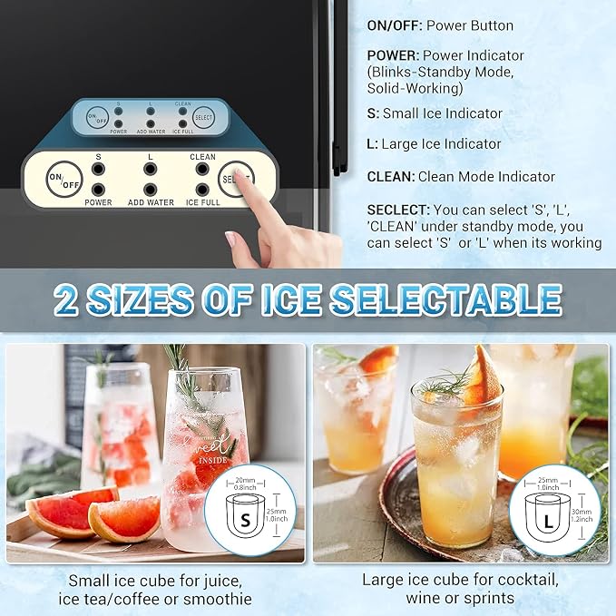 Portable Ice Maker, Elechomes Countertop Ice Maker Machine with Handle, 27lbs Ice Per Day, Compact Ice Machine with Self-Cleaning Function, Perfect for Home, Kitchen and Office