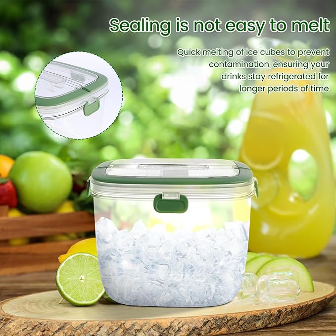 5L Portable Ice Cube Storage Bin, Clear Ice Bucket for Freezer with Lid & Tong for Outdoor Camping, Plastic Refrigerator Ice Cube Trays Storage Bin for Whiskey Wine Cocktail Party
