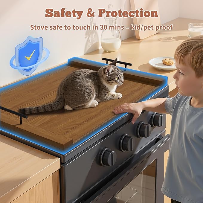 Gas Stove Top Cover: Wooden 30 * 22 inches Noodle Board Stovetop Covers with Handles, Wood Cutting Board for Kitchen Gas Stove and Electric Stove
