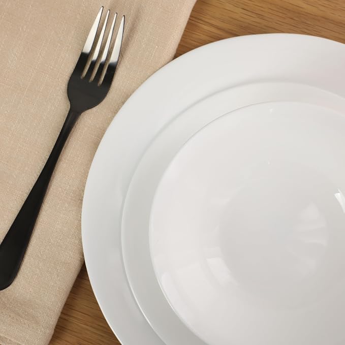 Gibson Home Vanilla Hills 12-Piece Opal Glass Dinnerware Set, Service for 4 – Includes 10" Dinner Plates, 8" Salad Plates & 6.5" Bowls – Microwave Safe, Dishwasher Safe, Chip Resistant – White, Round