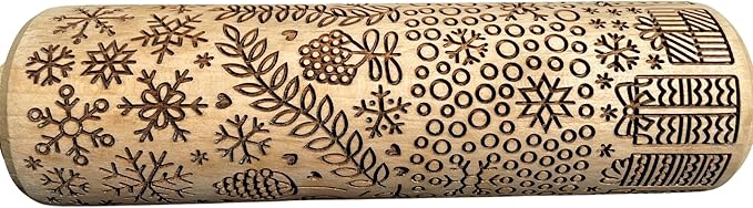 CHRISTMAS PRINTS Embossing Rolling Pin. Laser Engraved Dough Roller for Embossing Homemade Christmas Cookies by Algis Crafts