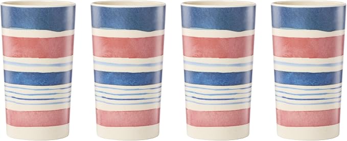 Oneida 24 Seven Melamine Collection, Dishwasher Safe Melamine Dinnerware and Drinkware, Stripe Pattern, Tumbler Set, 16 oz, 4-Piece