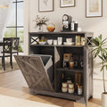 Befrases Tilt Out Trash Can Cabinet for 13 * 1 Gallon Trash Can, Farmhouse Kitchen Island Cabinet with Adjustable Shelf for Hidden Laundry Basket, Dog Proof Garbage Can for Dining Living Room, Grey