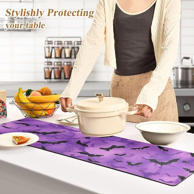 Puprle Bats Trivet Table Runner Heat Resistant 230F for Hot Dishes Pots Plates Kitchen Dining Table Protector Decorative 39.37 X 11.8 Inch