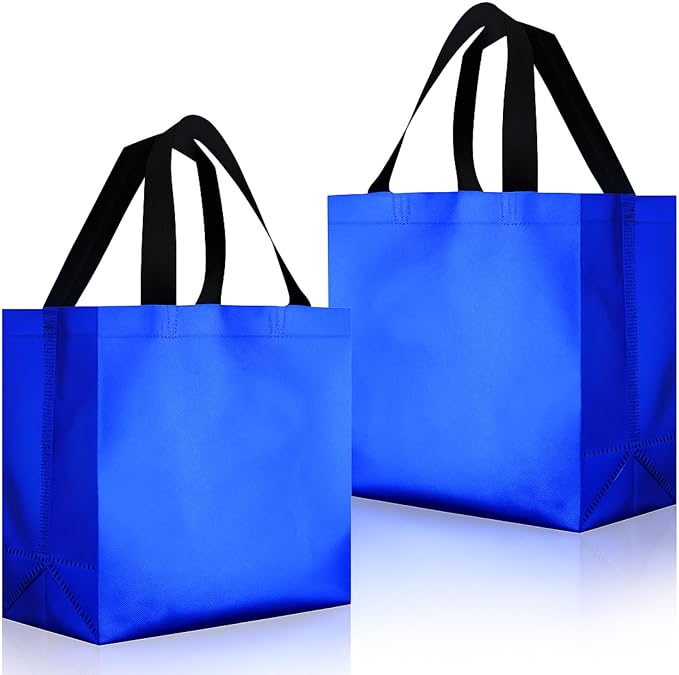 Eccliy Reusable Gift Bags Set Glossy Grocery Gift Tote Bag with Handle for Wedding, Bridal Shower, 4th of July, Summer Event(12 x 11 x 4.7 I Inch,Blue,80 Pcs)