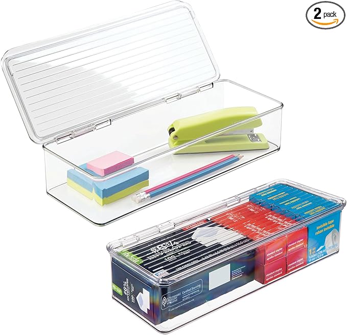 iDesign Plastic Stackable Hinged-Lid Pantry or Kitchen Storage Box - Set of 2 - Clear