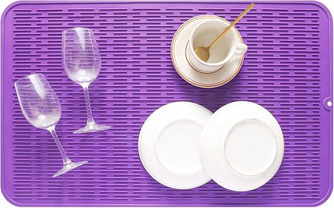 MicoYang Silicone Dish Drying Mat for Multiple Usage,Easy clean,Eco-friendly,Heat-resistant Silicone Mat for Kitchen Counter or Sink,Refrigerator or Drawer Liner Purple 3XL 28 inches x 18 inches