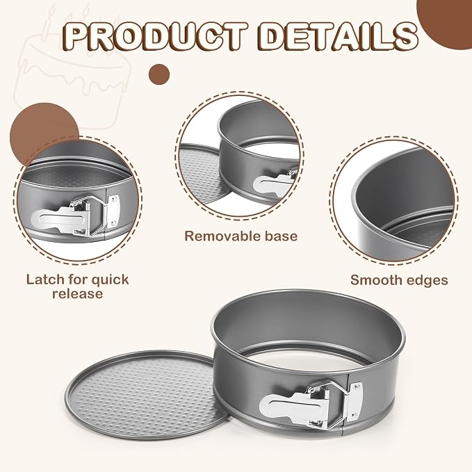 Funnymoom 4 Pcs 7 Inch Non Stick Springform Pan with Removable Bottom Carbon Steel Round Springform Cheesecake Pan with Stainless Steel Spring Buckles for Baking Kitchens Restaurant(Gray)