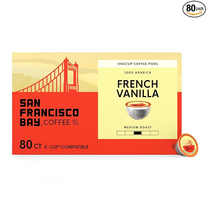 San Francisco Bay K-Cup Coffee Pods, French Vanilla (80 ct), Medium Roast, Commercially Compostable Single-Serve Flavored Coffee Pods