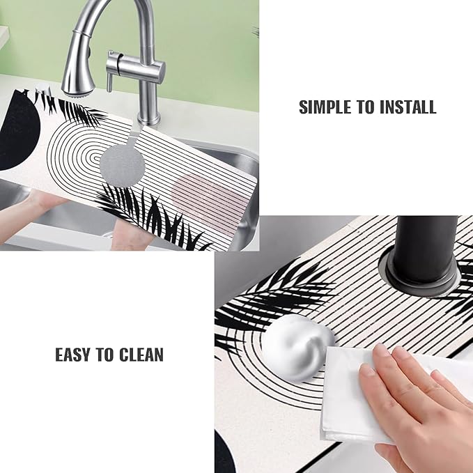 Sink Faucet Absorbing Mat, 2 Pack Drying Mat Around Faucet Sink Splash Guard Behind Faucet Sinkmat For Kitchen Bathroom Island Rv 15 * 5.5 Inch (38 * 14 cm)