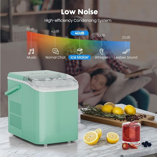 OLIXIS Ice Maker Machine with Handle,26lbs in 24 Hours,9 Cubes in 6 Mins,Auto-Cleaning Portable Ice Maker with Basket and Scoop, Countertop for Home, Kitchen, Camping, RV, Bright Green