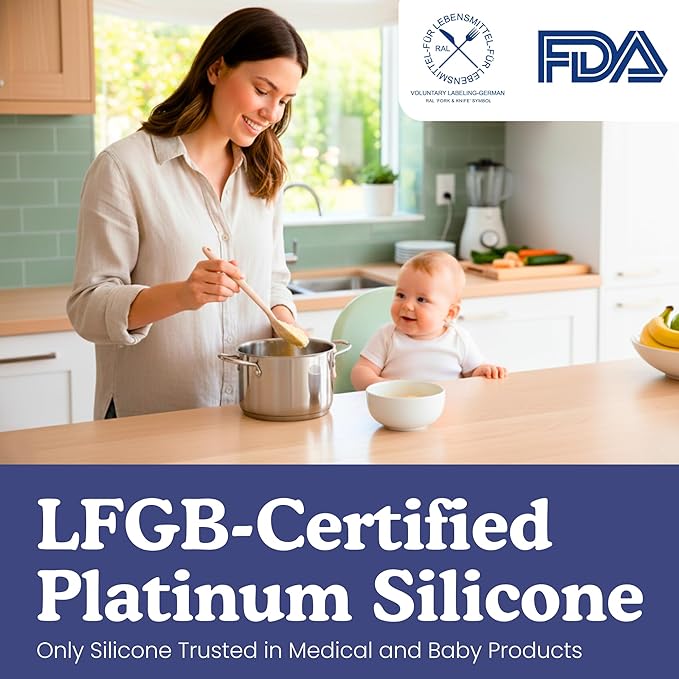 NonToxic Platinum Silicone Utensils, 100% Plastic-Free, 4-Pcs, Beige | LFGB-certified platinum silicone. Solid steel core, no hidden plastics. 500°F heat resistant. Non-scratch. Dishwasher safe