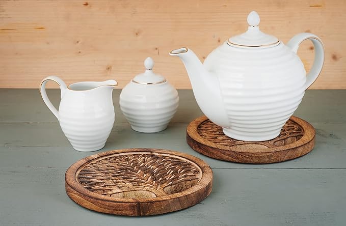 Wedding Gifts Set of 2 Wooden Trivets for Hot Dishes Pots and Pans Tea Pot Holders Hot Pads Tree of Life Design Modern Farmhouse Kitchen Counter Decor Dia 8'' Inch (Burnt)