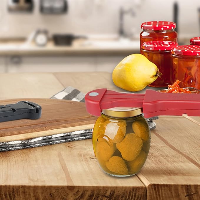 7 in 1 Jar Opener Bottle Opener and Wine Opener for Seniors with Arthritis, Weak Hands, Multi Retractable Magnetic Can Opener, Original Kitchen Lid Opener Tool (Red)