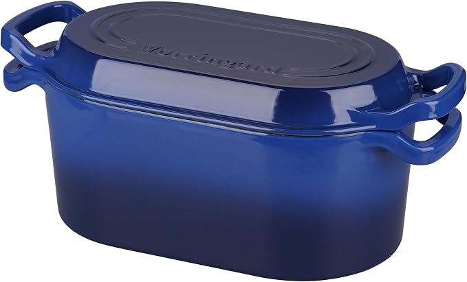 VORRINGARD Oval Dutch Oven Pot with Lid, Enamel Coating Cast Iron Bread Pans for Homemade Sourdough Bread Baking, Cooking, 4 Quart, Blue