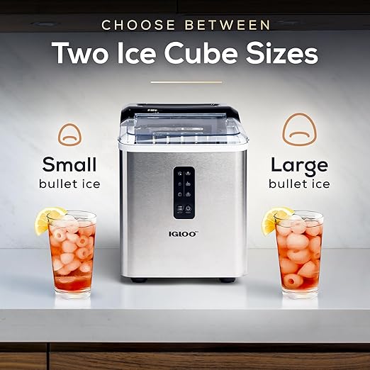 Igloo Automatic Ice Maker, Self- Cleaning, Countertop Size, 26 Pounds in 24 Hours, 9 Large or Small Ice Cubes in 7 Minutes, LED Control Panel, Scoop Included, Perfect for Water Bottles, Mixed Drinks