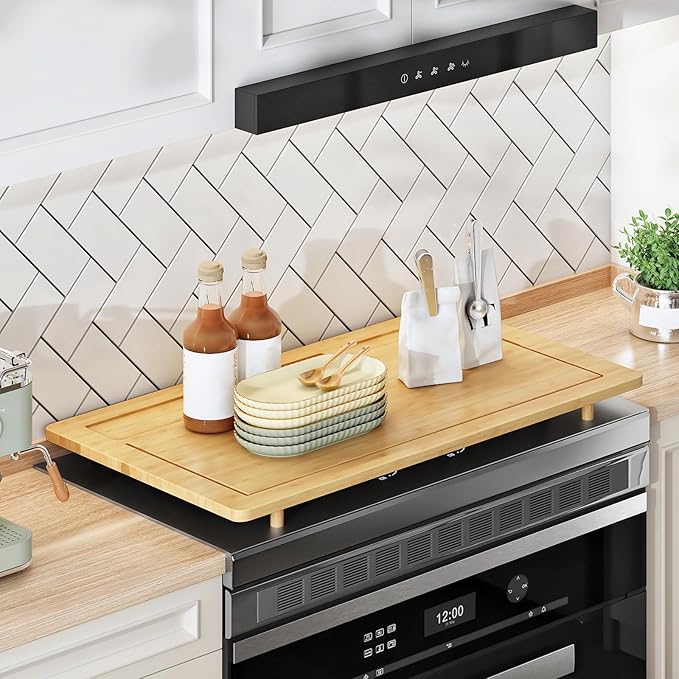 HOOBRO Bamboo Stove Top Cover, Noodle Board Stove Cover with Removable Legs, Stove Top Cover Board for 30”x22” Electric Stove, Gas Burners, Stove Cover Cutting Board for Sink, Oven, Natural YL76TL01