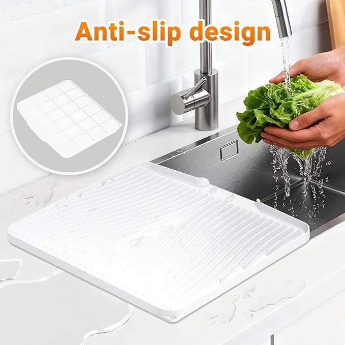 Silicone Dish Drying Mat for Kitchen Counter, Dish Drying Pad, Non-Slip Drain Pad with Built-in Drain, Heat Resistant Stone Drying Mat