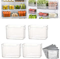 Crystal Clear Freezer Storage Bins - 4 Pack Stackable Freezer Organizer Bins, Clear Plastic Kitchen Cabinet Organizer for Meat, Veggies & Fruit (White, 4pcs-L)