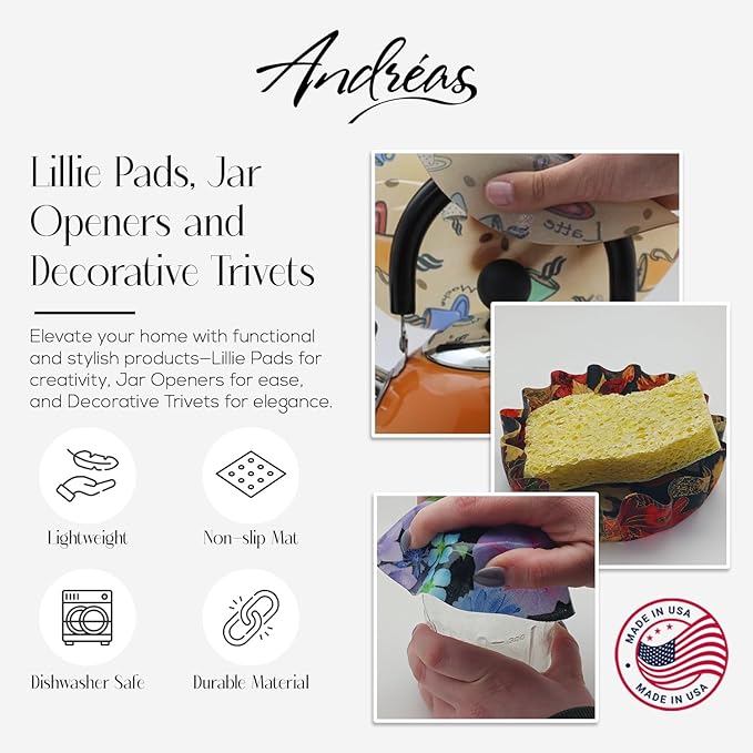 Andreas Silicone Tis The Season 8" Non-Slip Trivet/Pot Holder/Hot Pad – 100% Cotton Fabric Encapsulated in Silicone – Heat Resistant to 600°F – Flexible & Dishwasher Safe – Made in The USA, TR-AB1012