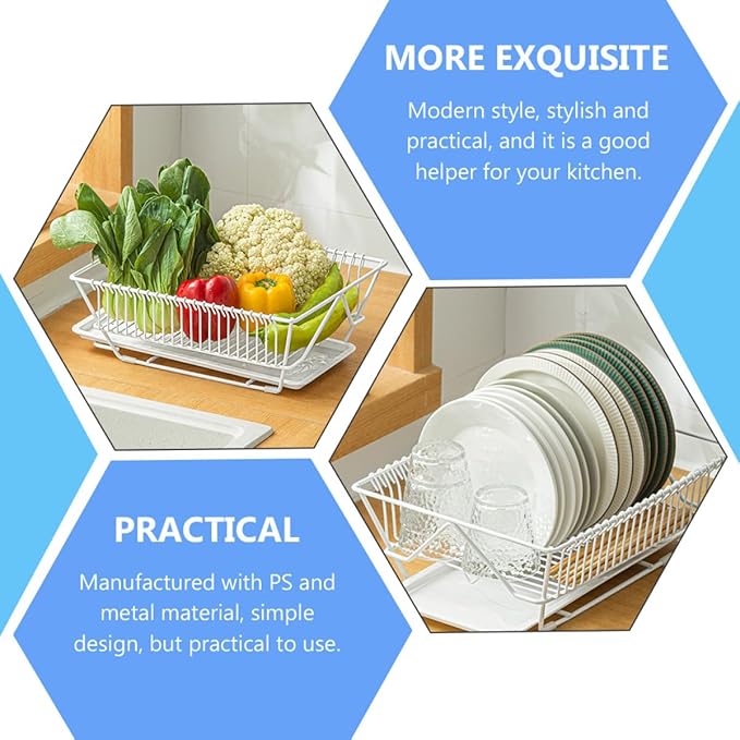 ULTECHNOVO Dish Drying Rack Over Sink Metal Drainer Rack with Utensils Holder and Removable Tray Kitchen Storage Organizer for Countertop Use