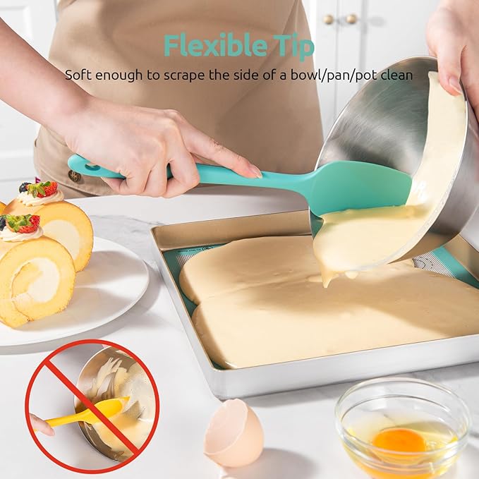 U-Taste Multicolors 18/8 Stainless Steel Measuring Cups and Spoons Set of 10 and Aqua Sky 600ºF High Heat-Resistant Silicone Spatula Set of 4