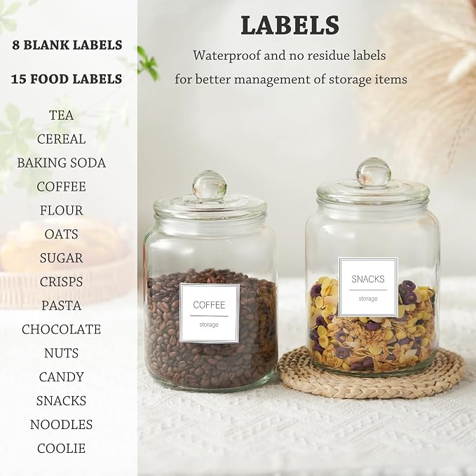 FyndraX Half Gallon Large Glass Jars with Lids, Airtight Storage Clear Containers for Kitchen, Laundry Room and Pantry Food Organization, Set of 4