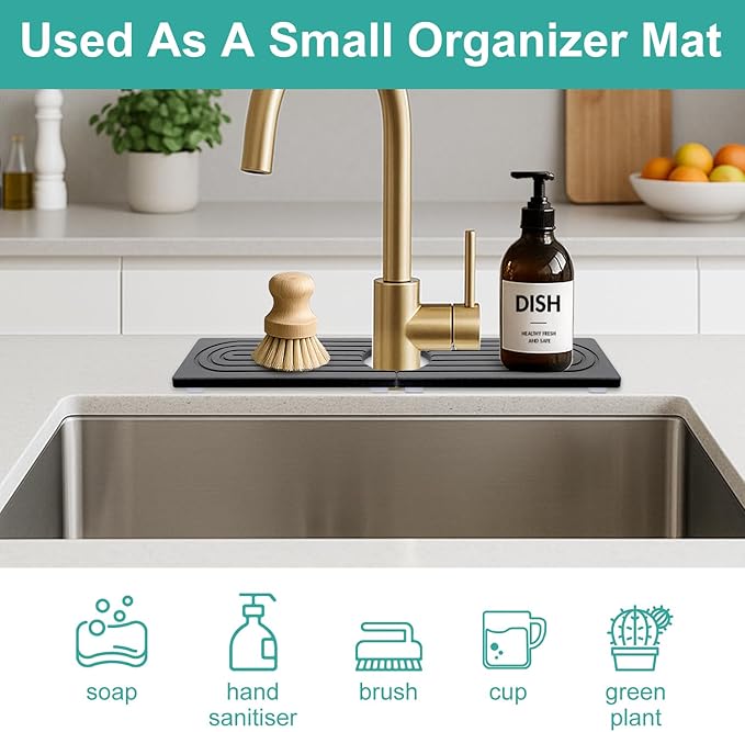 Small Stone Kitchen Sink Faucet Mat Diatomite Water Absorbing Stone Tray for Sink Protector Quick Dry Around Faucet Sink Splash Guard Drying Mat for Kitchen Counter Decor