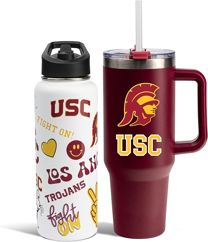 The Memory Company Officially Licensed NCAA 2-Pack Stainless Steel Tumbler Set, 34oz Team Spirit Water Bottle & 40oz Game Day Tumbler with Lid and Straw, BPA-Free Materials, Convenient Straw Design