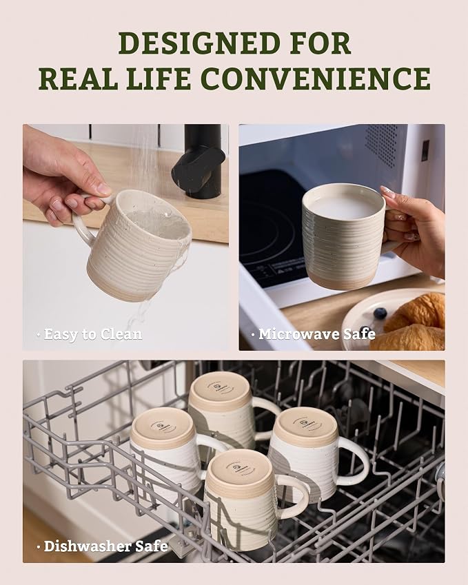 famiware Coffee Mugs Set of 8, 13 oz Mug Set, Ceramic Cup Set with Handle for Coffee, Tea, Cocoa, Milk, Constellation Series, Beige