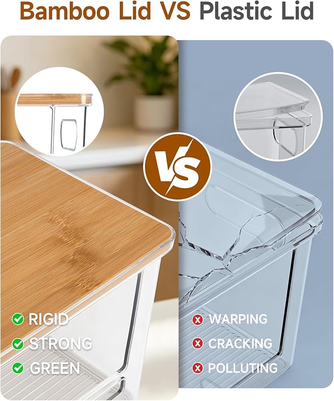 Trash Bag Dispenser 2 Pack, Stackable Acrylic Garbage Bags Dispenser with Bamboo Lid, Extra Large Clear Under Sink Organizer for 13/30/33 Gallon Bags, Kitchen, Cabinet, Laundry Room Storage
