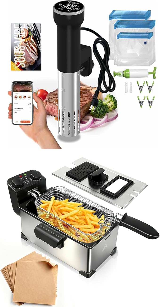 Sous Vide Cooker WiFi Kit & Cattleman Cuisine Immersion Deep Fryer with Basket
